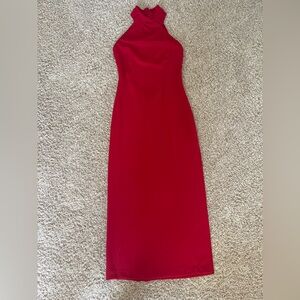Rachel Roy Sexy Red Bodycon Halter Fitted Dress with Thigh High Split Large